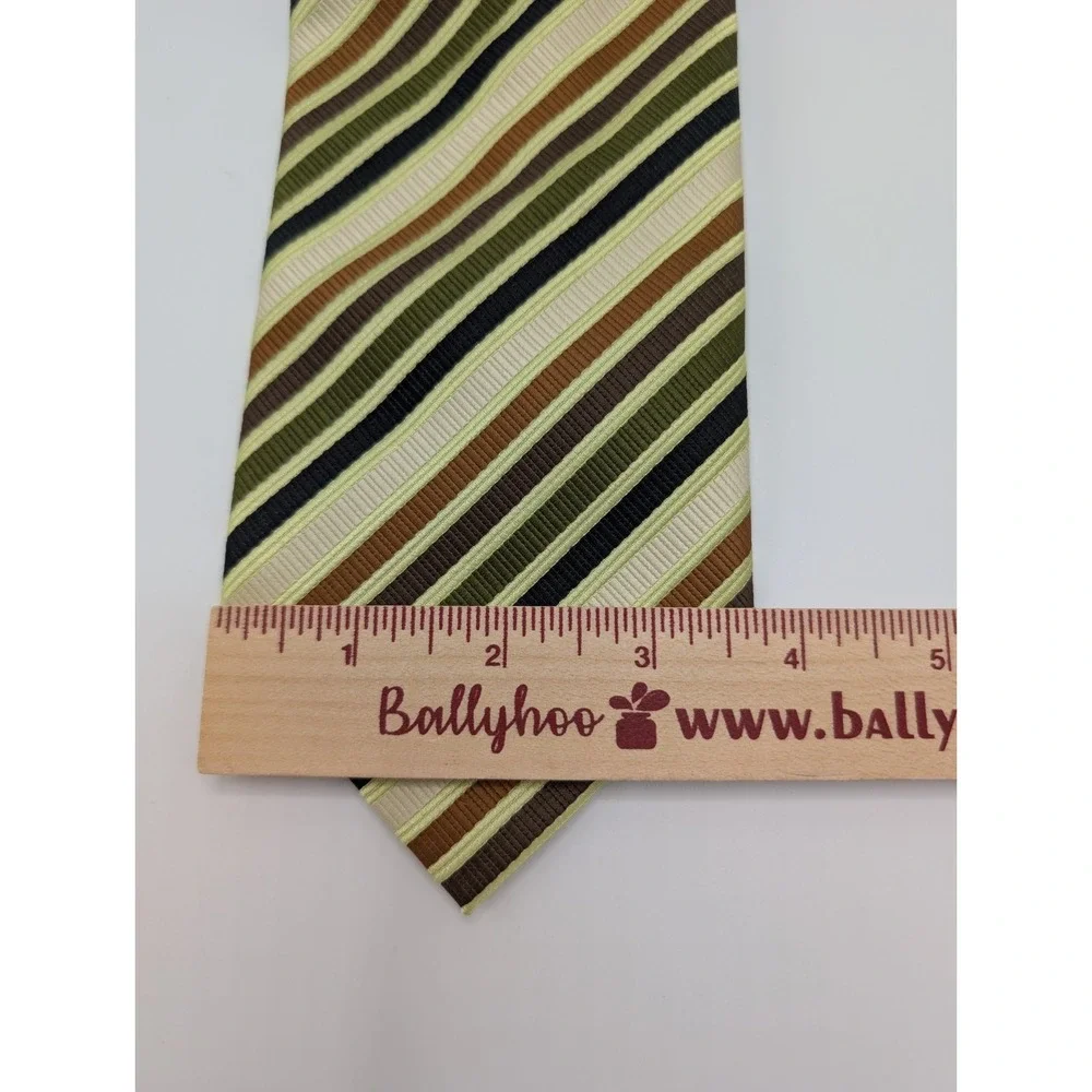 Vintage Bergamo New York Green Brown Diagonal Repp Jacquard Stripe Necktie 58